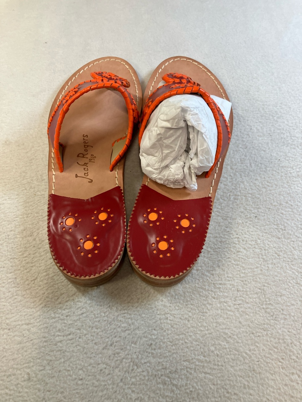 Jack Rogers Red & Orange Braided Thong Wedge Sandals